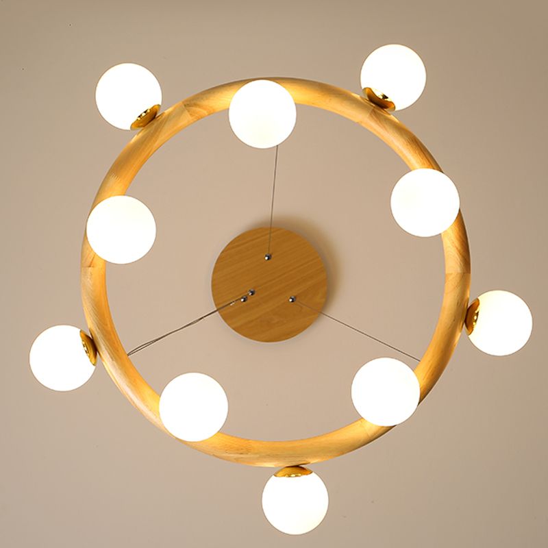 Pendant du globe en bois créatif moderne avec une teinte en verre blanc