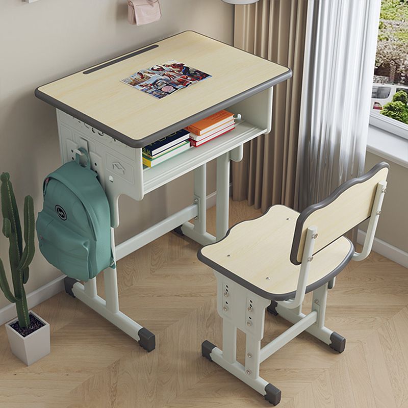 Contemporary Student Desk with Wooden Top and Shelf Desk and Chair Set