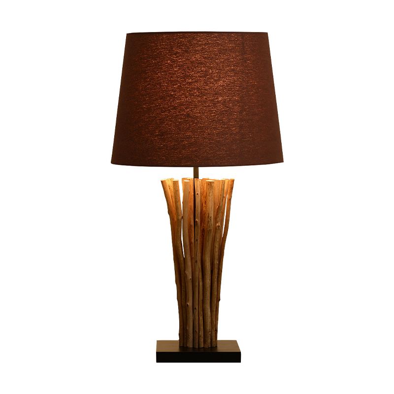 1-Light Bedside Wood Bar Night Table Light Modern Coffee Nightstand Lamp with Barrel Fabric Shade