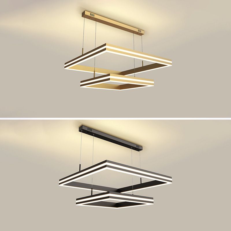 Contemporary Rectangular Chandelier Light Fixtures Restaurant Hanging Chandelier with Acrylic Shade