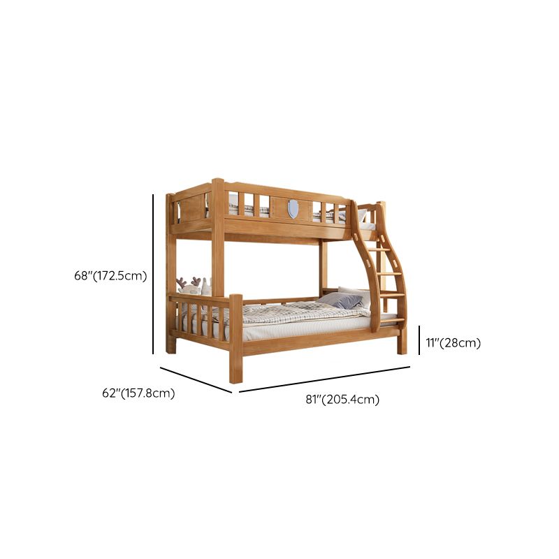 Natural Solid Wood Bunk Bed Rubberwood Kids Bed with Staircase