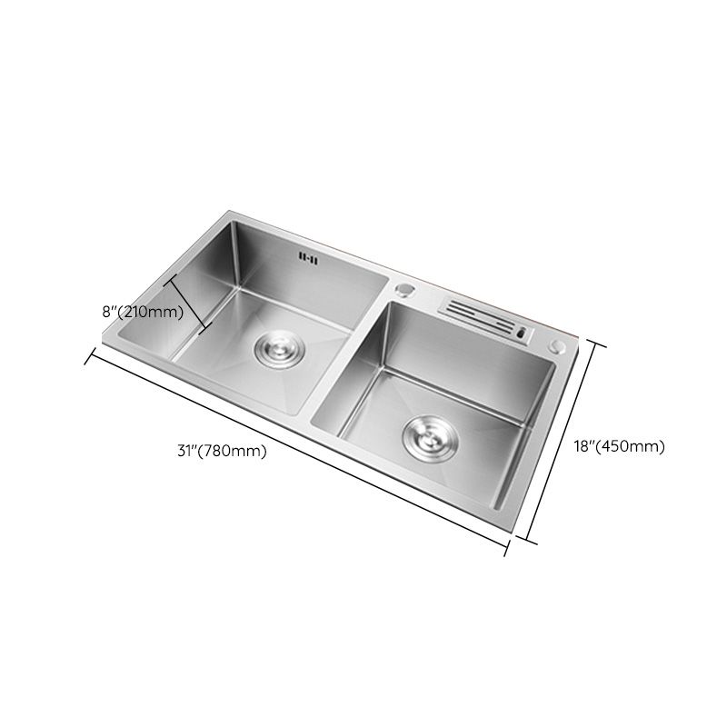 Contemporary Stainless Steel Kitchen Sink Double Basin Sink with Drain Assembly