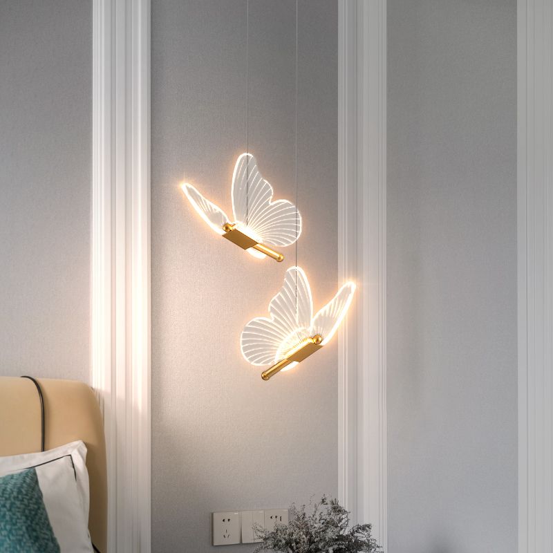 Butterfly Hanging Light Fixture Modern LED Pendant Lamp with Acrylic Shade for Bedroom