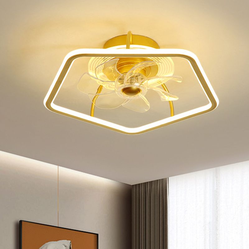 Pentagon Semi Flush Ceiling Light Modern Metal Black/Gold LED Hangventilator Licht met 7 bladen, 18,5 "Breedte