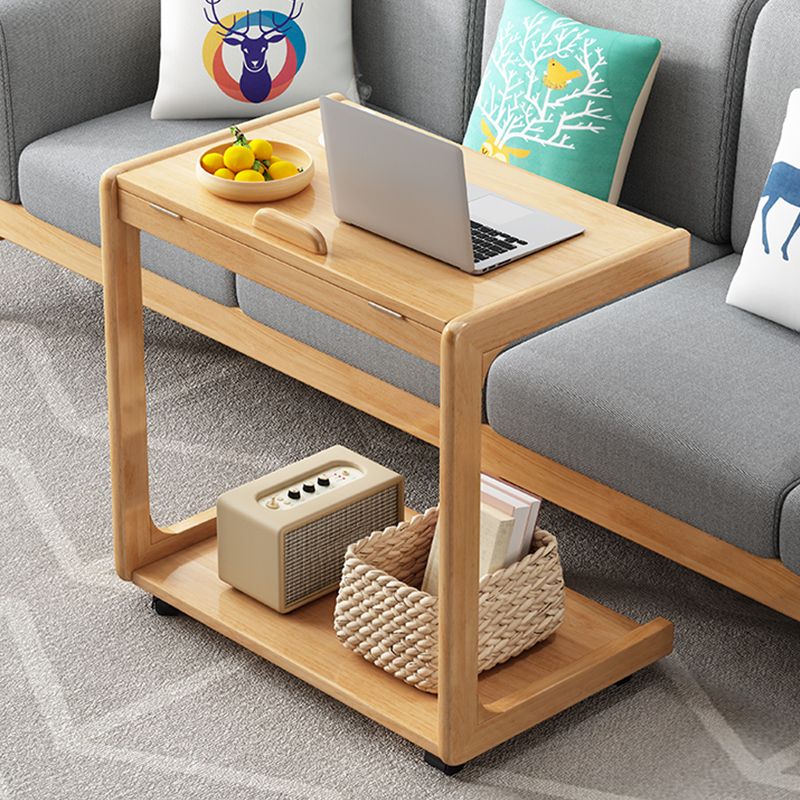 Wood Modern Writing Desk Rectangular Office Desk with Caster Wheels