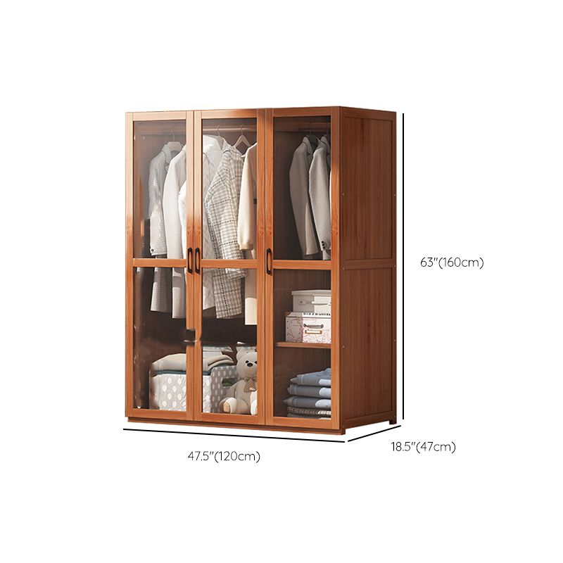 Brown Bamboo Wardrobe Armoire Modern Soft Close Doors Wardrobe