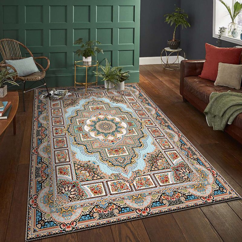 Traditional Persian Area Rug Glam Floral Printed Carpet Stain Resistant Carpet for Home Decor