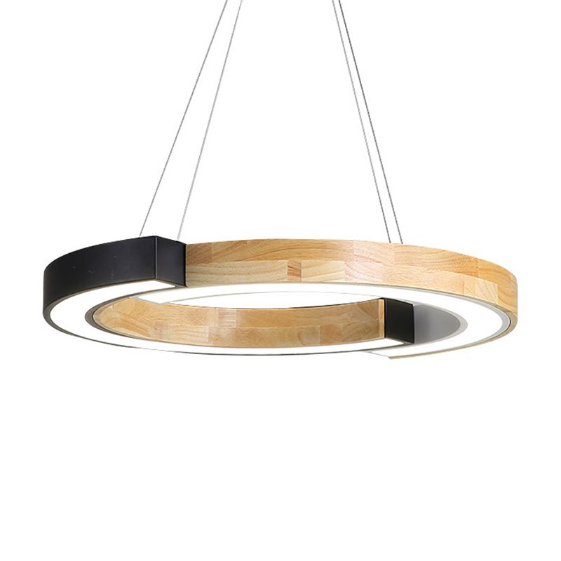 15"/19" Wide Black/White Ring Suspension Light Nordic Style Wood Hanging Lamp for Bedroom Restaurant