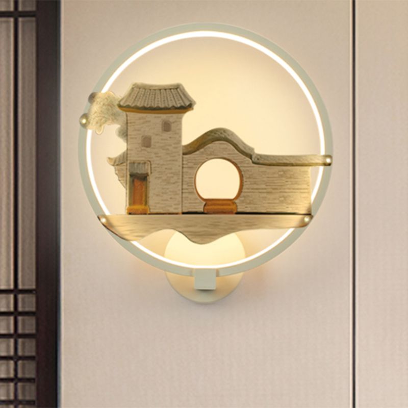 Schwarz/Weiß kreisförmige Hauswandbeleuchtung Asien -LED -Metallwand Wandlampe für Gästezimmer
