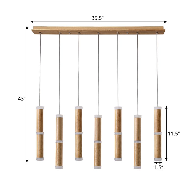 Luz de colgante LED de micro tubo Madera contemplaria 7/9 comedor de comedor lámpara de techo en luz cálida/blanca