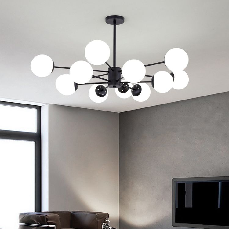 Modern Style Suspension Lamp Globe Shape Glass Metal Chandelier Lighting Fixtures