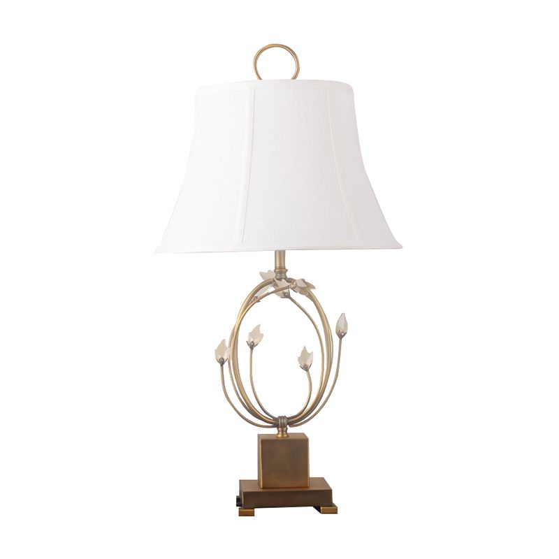 Paneled Bell Bedroom Table Light Fabric 1 Bulb Modern Night Lamp in White with Crystal Decoration