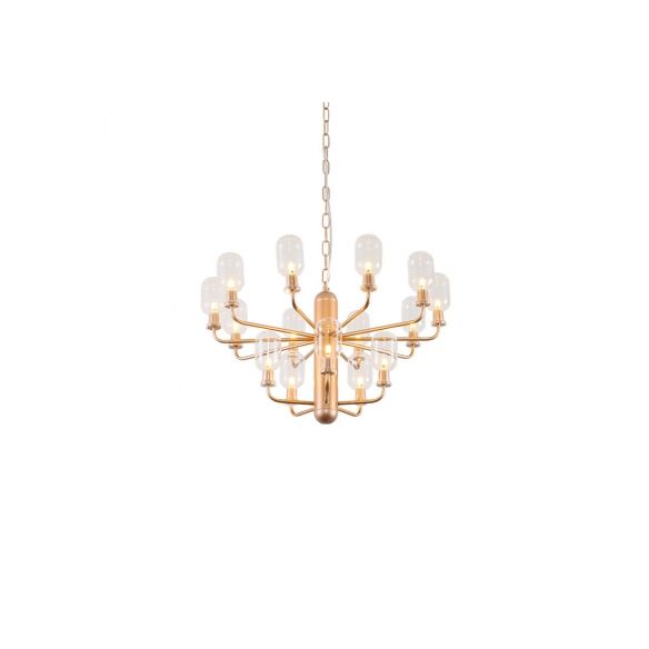 Modernist Oval Chandelier Light Fixture Glass 15-Light Living Room Suspension Lamp in Black/Gold/White Finish