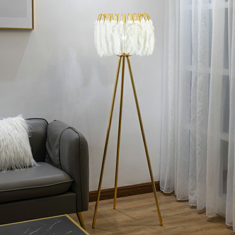 Feather Fringe Floor Standing Light Postmodern 1 Bulb Tripod Floor Lighting for Living Room