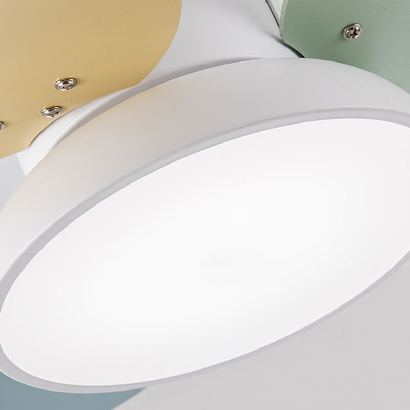 Round Kindergarten Hanging Fan Lighting Metal Macaron Style LED Semi-Flush Mount Ceiling Light