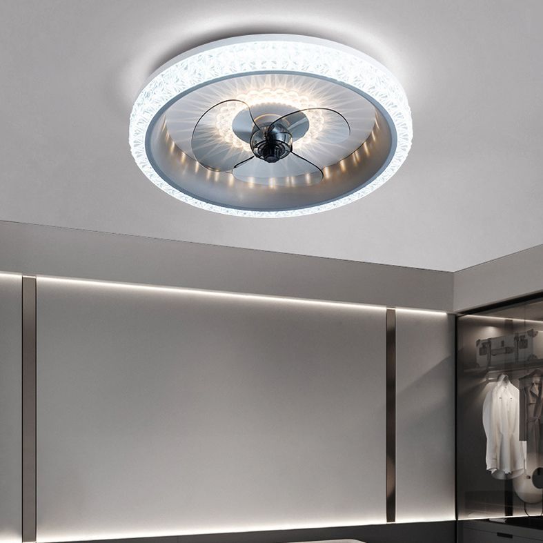 Remote Control Macaron Style Round Fan Lighting Acrylic Bedroom LED Semi Flush Ceiling Light