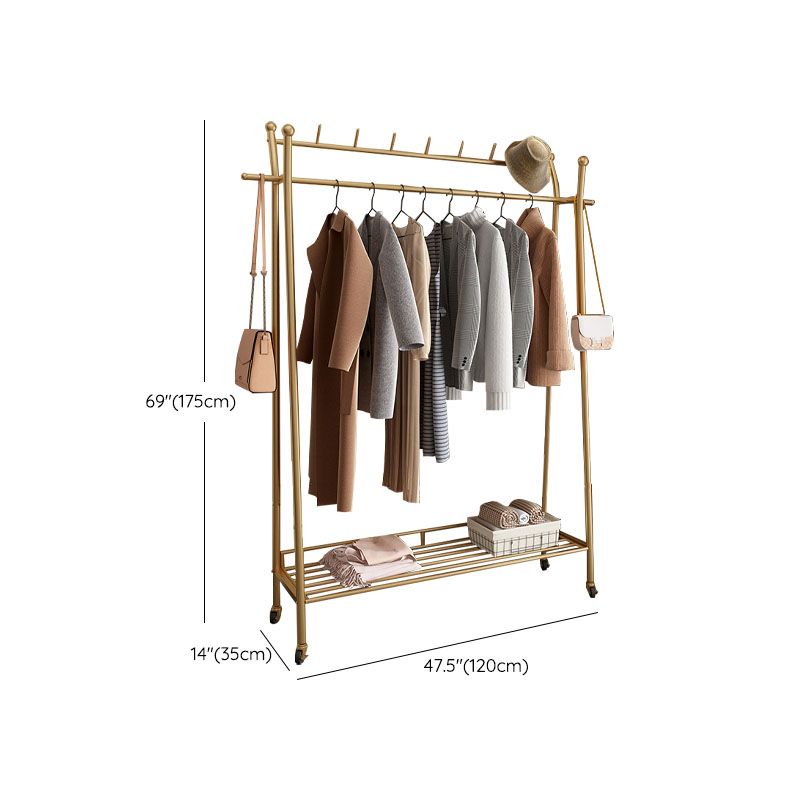 Contemporary Coat Rack Metal Framed Hanging Rail Storage Shelving and 2 Hooks Hall Stand