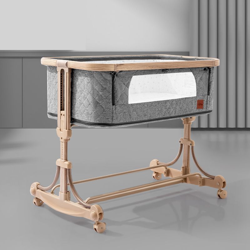 Metal Rectangle Bedside Crib Gliding Folding Crib Cradle for Baby and Toddler