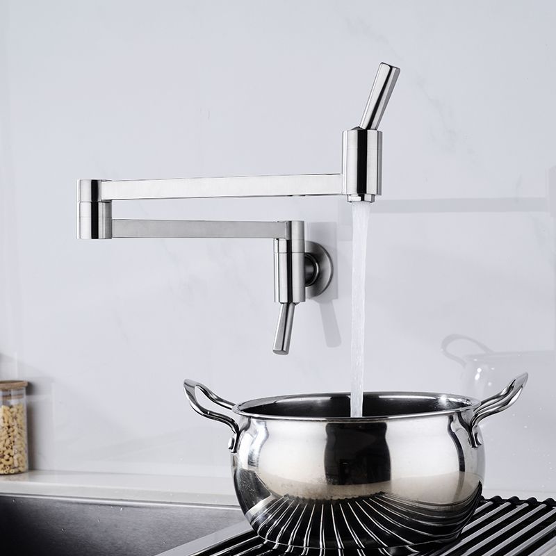 Modern Bridge-Style Kitchen Faucet 1-Hole Wall Mounted Pot Filler Faucet