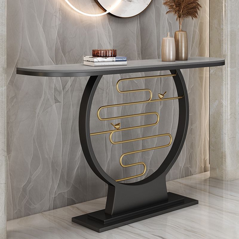 Glam Stain Resistant Half Moon Slate Hall Pedestal Console Table