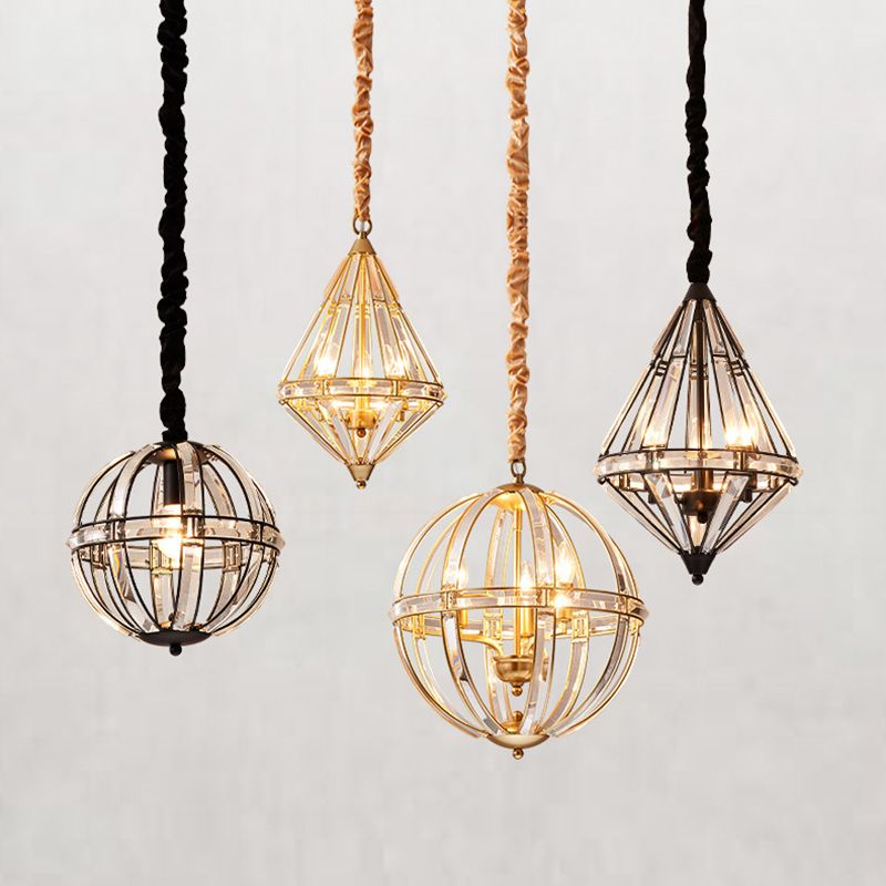 Geometric Crystal Suspension Lamp Modern Style Pendant Light Fixture for Dining Room