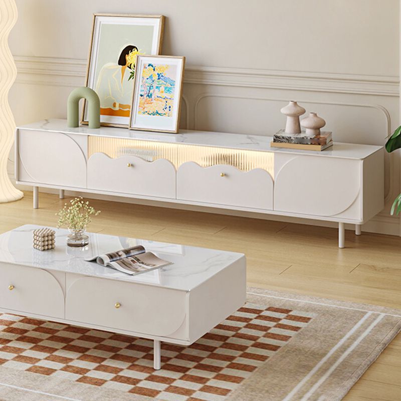 Contemporary Media Console Stone TV Media Console with Doors