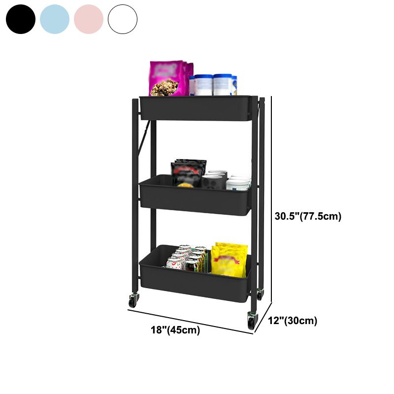 Modern Folding Bookcase Metal Etagere Bookshelf with Caster Wheels for Home