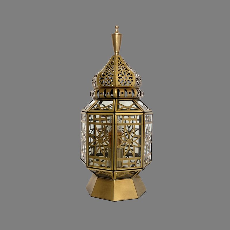 12.5"/14" Wide 1 Head Table Lamp Antiqued Lantern Metallic Nightstand Light in Brass for Bedroom