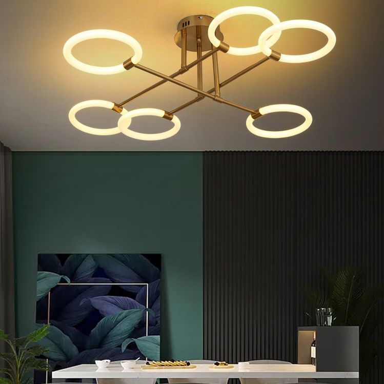 Circles Metal Semi Flush Mount Light Simple Style LED Gold Semi Flush Light Fixture