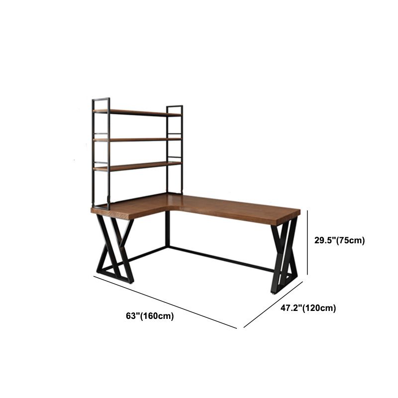 Solid Wood L-Shape Writing Desk Modern Office Desk with Bookshelf