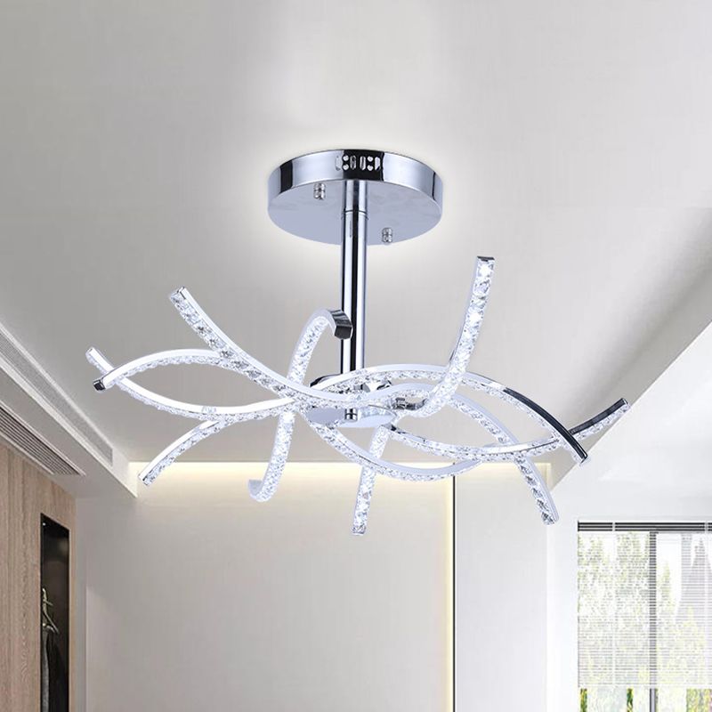 Intercrossed Strip Crystal Chandelier Contemporary Bedroom LED Pendant Light in Chrome