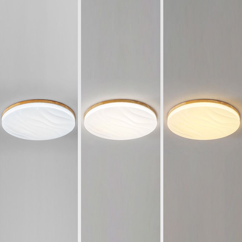 Modern Round Shape Ceiling Light Wood LED Flush Mount Light for Living Room