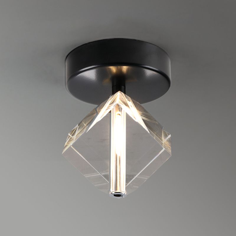 Contemporary Cube Flush Light Fixture Crystal 1 Light Flush Mount Lights