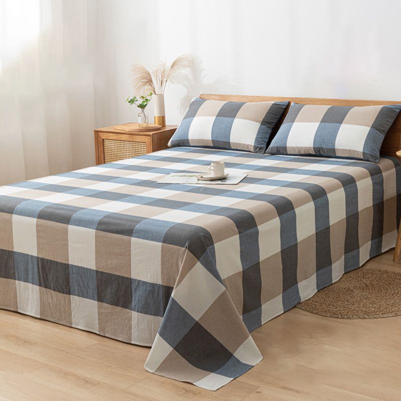 Cotton Sheets Plaid Pattern Breathable Soft Fade Resistant Bed Sheet