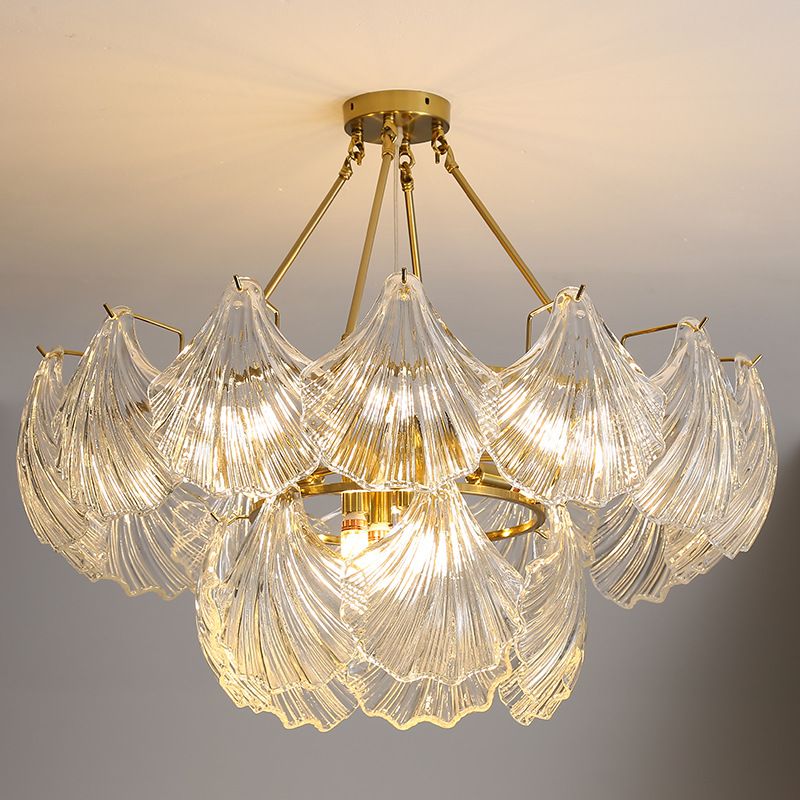 Shell Shape Flush Light Modern Style Glass 6 Lights Flush Ceiling Light in Clear