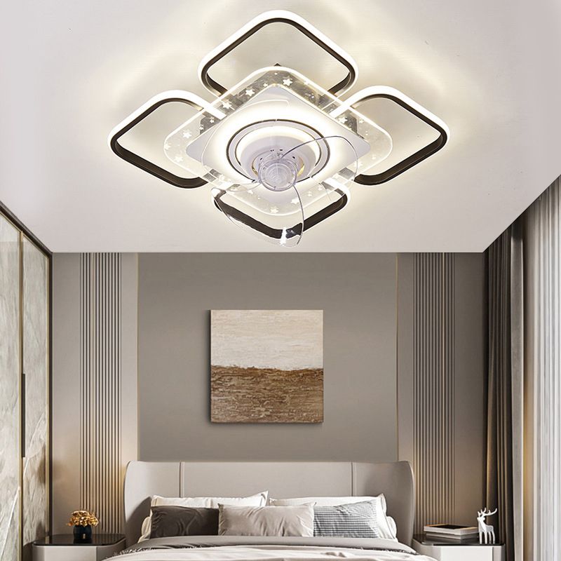 Nordic Style Metal Ceiling Fan Lamp Geometry Shape LED Ceiling Fan Light for Bedroom