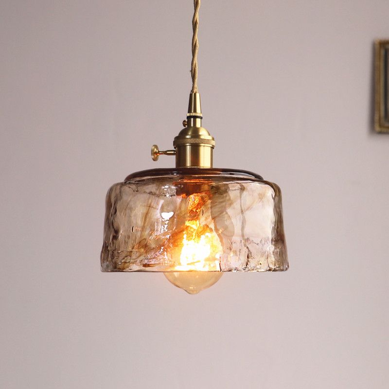 Industrial Style Single Light Pendant Dimpled Amber Glass Hanging Ceiling Light for Cafe Bar