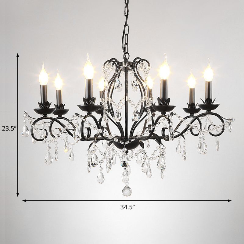 Black Candle Ceiling Chandelier Modernism Crystal 6/8 Bulbs Pendant Light Fixture