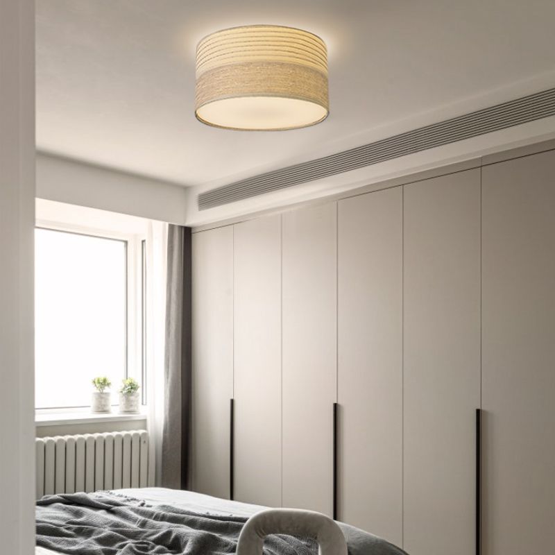 Fabric Half Cylinder Flush Mount Light Modern 1 Light Flush Mounted Light Fixture in White