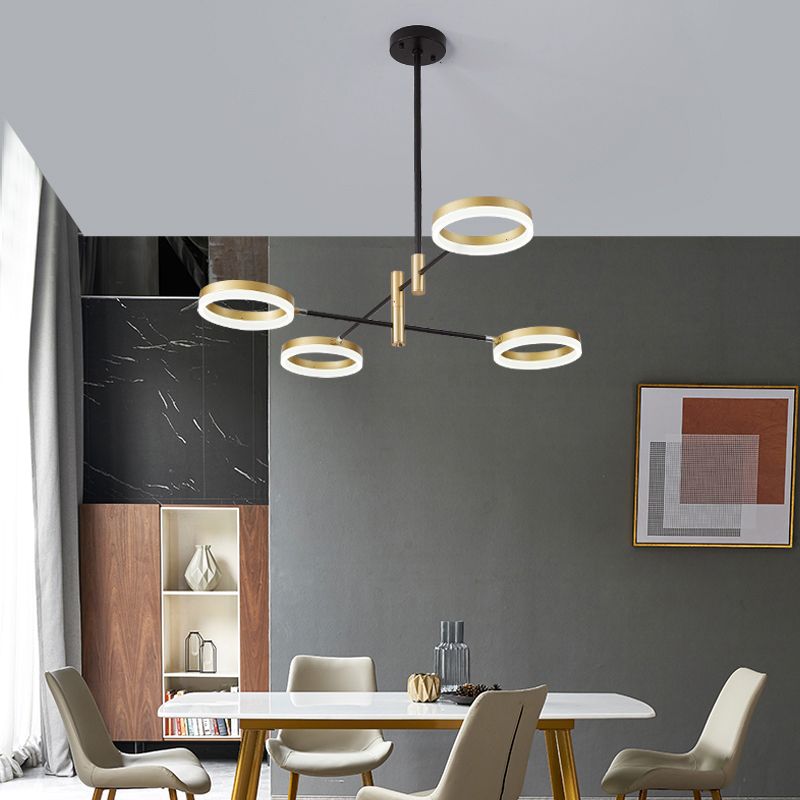 Chandelier à bague réglable Postmodern Acrylique Living Room LED Hanging Light in Black-Gold