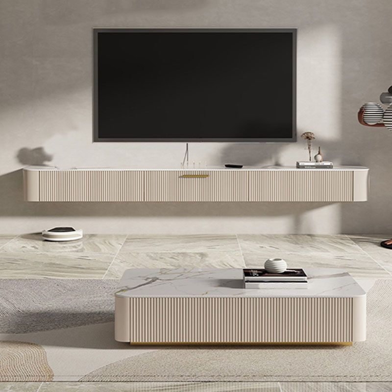 Modern Floating TV Stand Console Stone Top TV Cabinet with Drawers Included