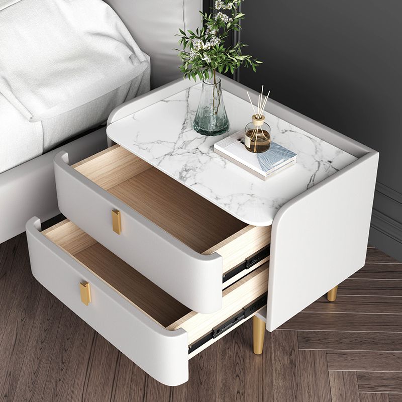 Classic Glam Bed Nightstand Stone Bedside Cabinet with Drawers