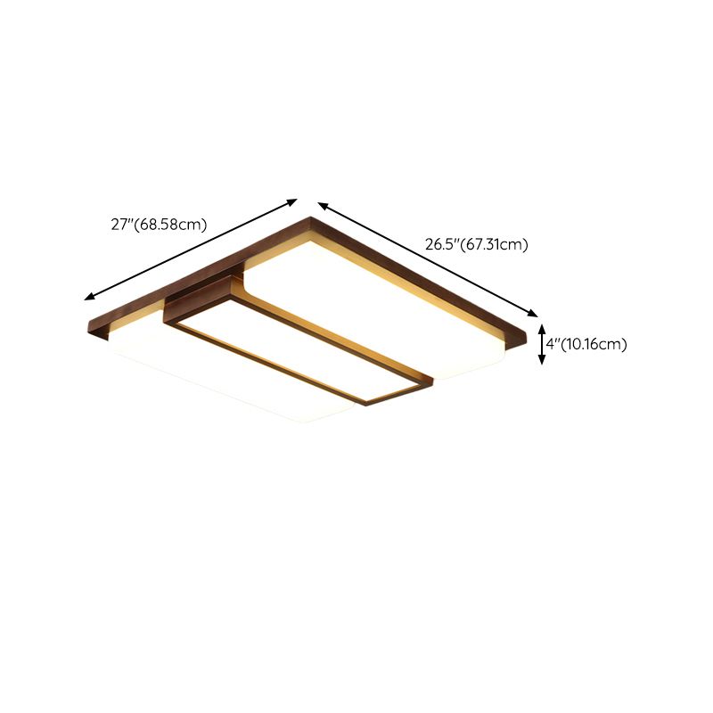 Brown Modern Wood Flush Mount Geometric Shape Ceiling Light with Acrylic Shade for Bedroom