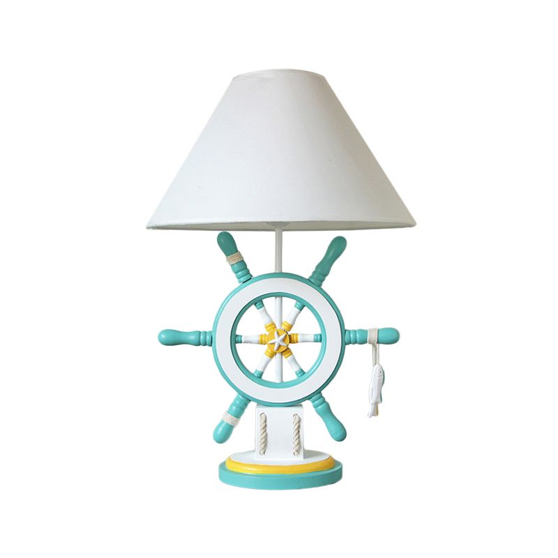 Rudder Resin Task Light Children Single Head Pink/Green Desk Lamp with Barrel White Fabric Shade