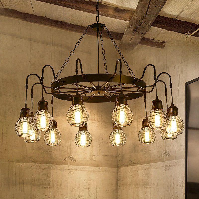 Industrial Wagon Wheel Ceiling Chandelier Pendant Metal 12 Lights Chandelier Lighting