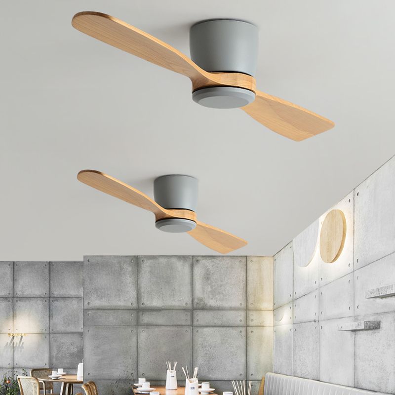 Nordic Style LED Ceiling Fan 2-Blade Fan Lighting with Wood for Restaurant