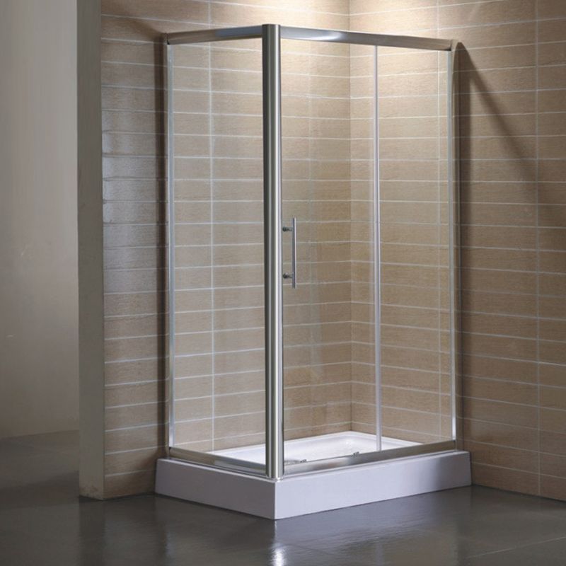 Corner Tempered Glass Shower Kit Silver Semi-Frameless Shower Kit