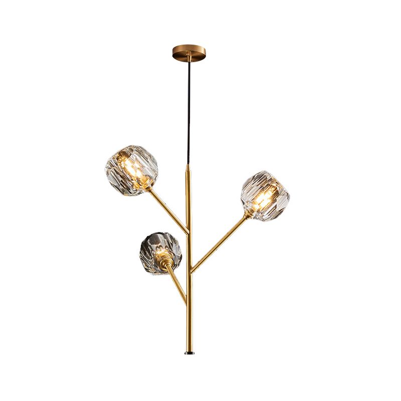 Branches Parlour Chandelier Modern Crystal Ball Shade 3/6 têtes Gold Suspension Éclairage