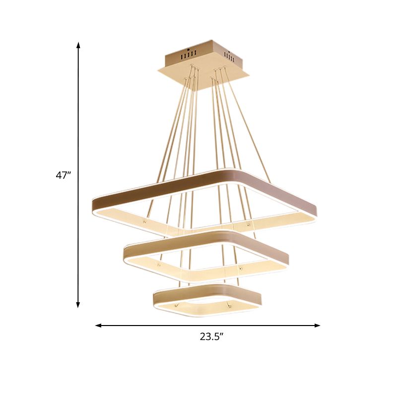 Modern LED Ceiling Chandelier White 3-Tiered Square Hanging Light Fixture in Warm/White/Natural Light