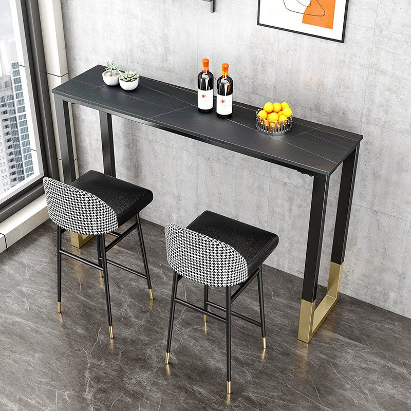 Glam Style Bar Table 42-inch Height Stone Top Bistro Table with Gold Pedestal